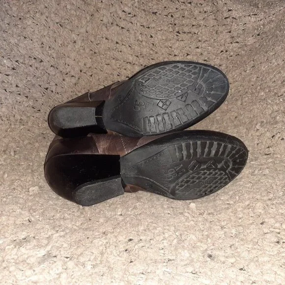 A.S. 98-AS 98-Brown/Black Leather-Moto Boots-Side Zip/Snap-Sz 38-Excellent - Picture 9 of 9